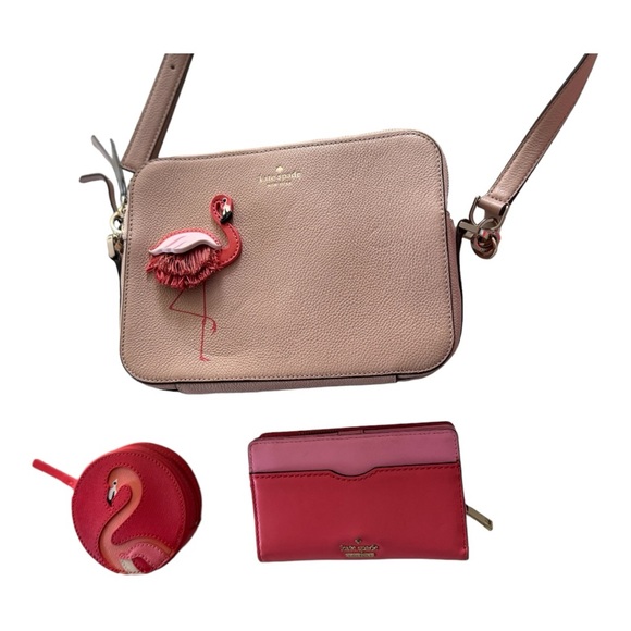 Kate Spade By The Pool Camera Bag,flamingo coin purse and wallet included. - Picture 10 of 17